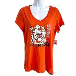 47 Women's Orange Short Sleeve V-Neck Clemson T-Shirt - M  NEW